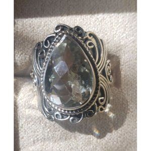 Sterling Silver 6CT Prasiolite pear-shaped ring Sz 6.25 NWT